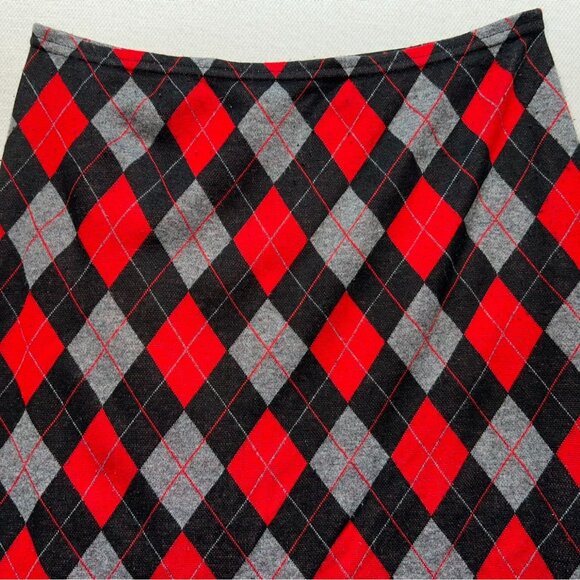 Kristin Nicole Womens A-Line Midi Skirt Large Red Argyle Knit Retro Classic Y2K - Picture 4 of 11